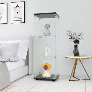 Black One-Door Glass Display Cabinet with 3 Shelves - Ideal for Living Room, Bedroom, Office - Quick Installation Floor Standing Glass Bookshelf - 1 of 4