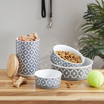 Gray Ceramic Airtight Pet Treat Canister with Bamboo Lid