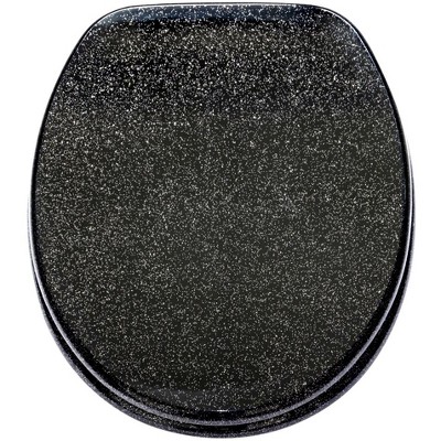 Sanilo Round Molded Wood Toilet Seat with No Slam, Slow, Soft Close Lid, Stainless Steel Hinges, Unique Fun Decorative Design, Glittering Black