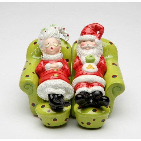 Kevins Gift Shoppe Ceramic Santa and Mrs. Claus Taking a Nap Salt and Pepper Shakers - image 1 of 3