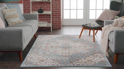 Ivory Grey Floral Synthetic 8' x 10' Area Rug