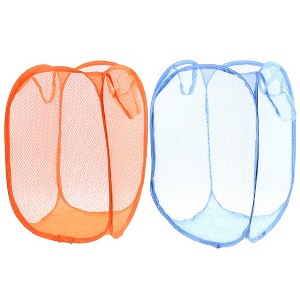 PiccoCasa Folding Clothes Storage with Hand Strap Nylon Laundry Hampers 11.8"x11.8"x17.7" Orange Blue 2 Pcs - 1 of 4