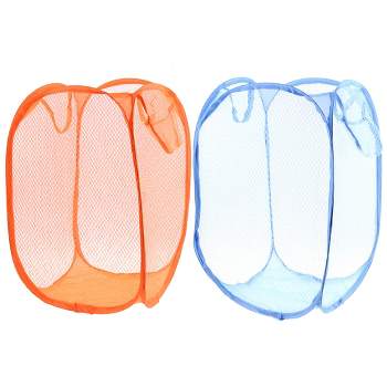 PiccoCasa Folding Clothes Storage with Hand Strap Nylon Laundry Hampers 11.8"x11.8"x17.7" Orange Blue 2 Pcs
