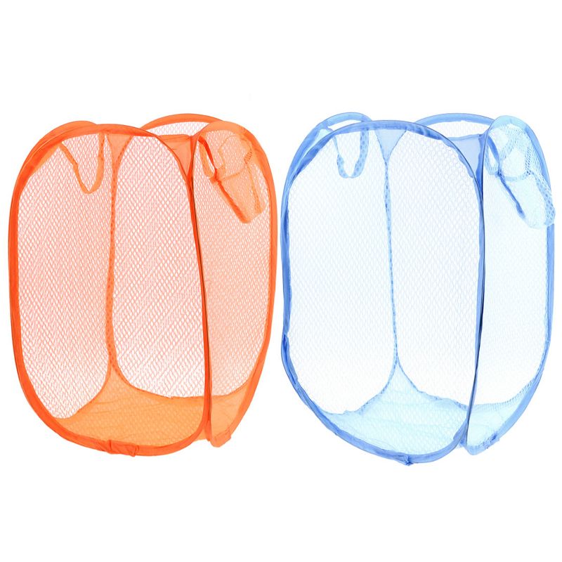 PiccoCasa Folding Clothes Storage with Hand Strap Nylon Laundry Hampers 11.8"x11.8"x17.7" Orange Blue 2 Pcs, 1 of 6