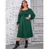 Women's Plus Size Dress Puff Long Sleeve Sweetheart Neckline  A Line Slit Hem Midi Dress - 2 of 4