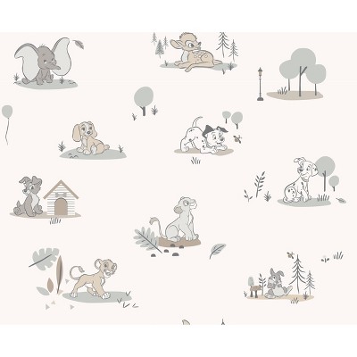 Disney Baby Animals Peel and Stick Wallpaper Gray - RoomMates