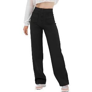 Zeagoo Women's High Waisted Straight Leg Pants Stretchy Business Casual Pants Button Down Work Trousers with Pockets - 1 of 4