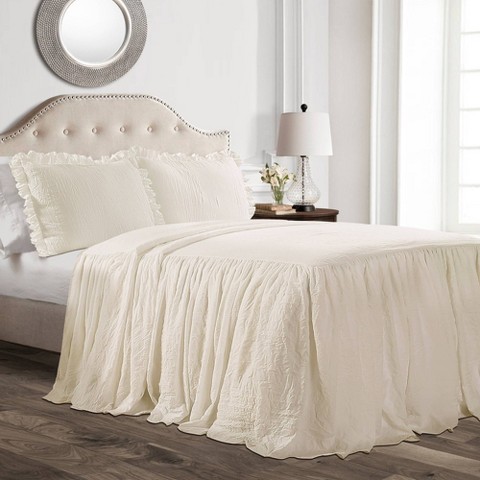 Lush Decor 3pc King Ruffle Skirt Bedspread Set Ivory - Lush Décor: Elegant Polyester Bedding, OEKO-TEX Certified