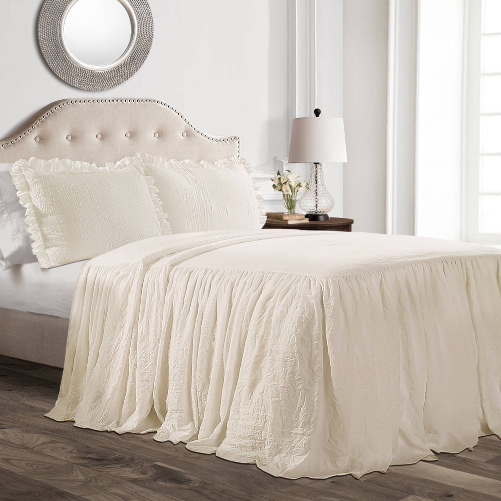 Photos - Duvet 3pc California King Ruffle Skirt Bedspread & Sham Set Ivory - Lush Décor: