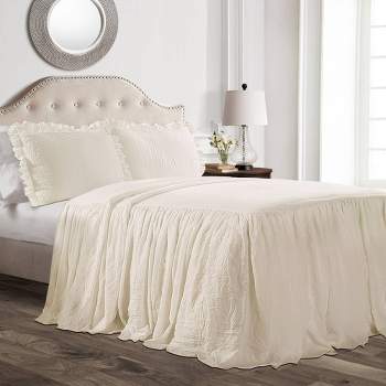 3pc California King Ruffle Skirt Bedspread & Sham Set Ivory - Lush Décor