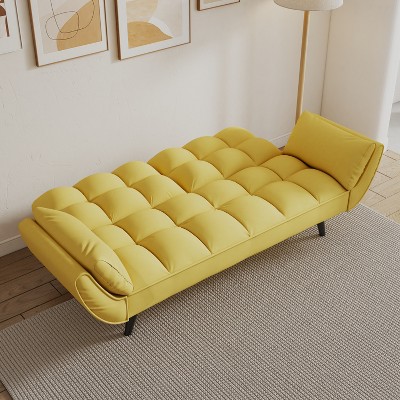 MYINDA 74” Loveseat Velvet Small Sofa Adjustable Suitable for Apartments Bedrooms Small Spaces, Yellow