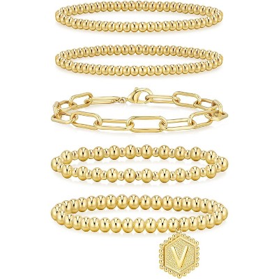 adoyi Gold Bracelets for Women Waterproof, 14K Gold Plated Beaded Strand Bead Ball Bracelets stack