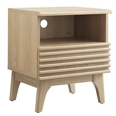 Modway Render Mid-Century Modern, One-Drawer Nightstand, Oak