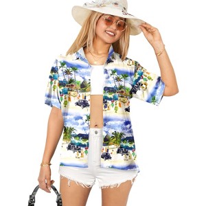 HAPPY BAY Women's Button Down Blouses Summer Beach Blouse Shirt Hawaiian Colorful Short Sleeve Tropical Vacation Dress Tee Shirts Tops - 1 of 4
