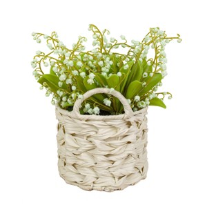 National Tree Company 11" Lily of the Valley Bouquet Artificial Flowers: Indoor Faux Plant in Wicker Basket - 1 of 4