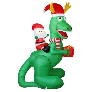 Itopfox 8ft Christmas Inflatable Dinosaur with Santa Claus Multicolor LED Disco Light Outdoor Yard Lawn Holiday Decoration 1 Piece - 1 of 4