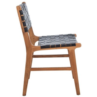 Taika Black Woven Leather and Natural Wood Dining Chair Set