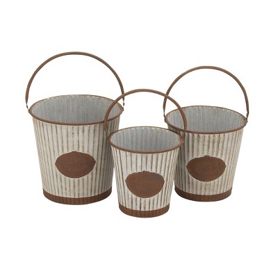 Set of 3 Farmhouse Tin Pail Planters - Olivia & May