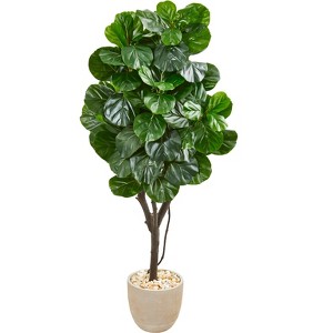Nearly Natural 67-in Fiddle Leaf Fig Artificial Tree in Sand Stone Planter - 1 of 2