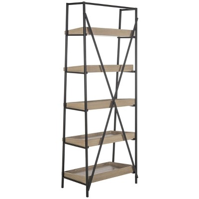 Joel 63'' Black Iron and Oak Finish 5-Tier Etagere