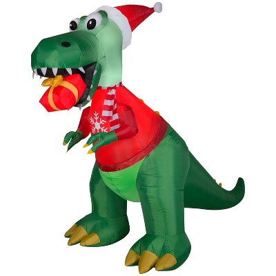 Gemmy Christmas Inflatable Dinosaur with Gift Box, 7.5 ft Tall, Multi