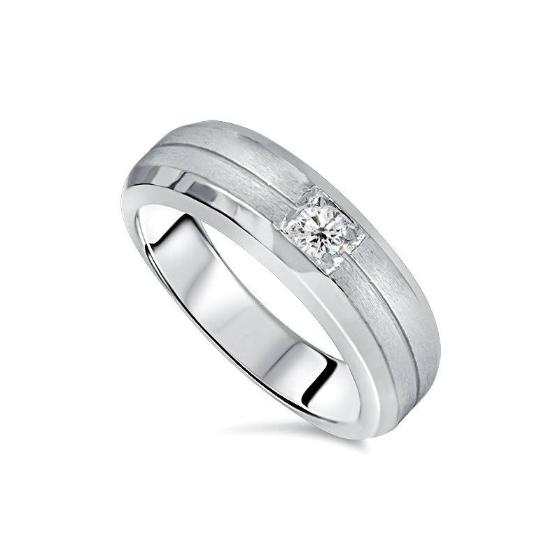 Pompeii3 Mens White Gold Solitaire Brushed Diamond Wedding Ring, 2 of 6