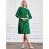 Hobemty Women's Boat Neck Long Puff Sleeve Tie Waist Casual Work A-Line Flare Dress - 2 of 4