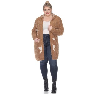 Plus Hooded Open Front High Pile Fleece Coat - White Mark - 1 of 4