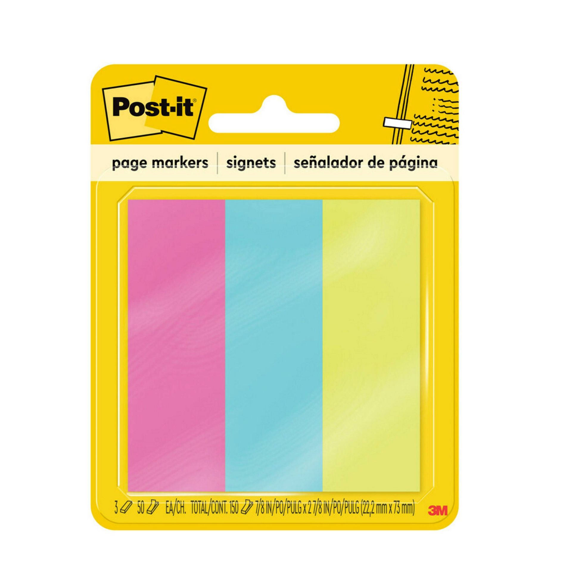 Post-it 150ct Page Markers 50 Sheets/Color - Fireball, Fuscia, Neon Green, Aqua Wave: Removable Multicolor Filing Tabs