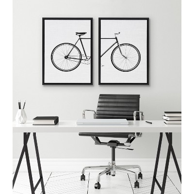 Black and White Bicycle Canvas Art Set with Black Frame