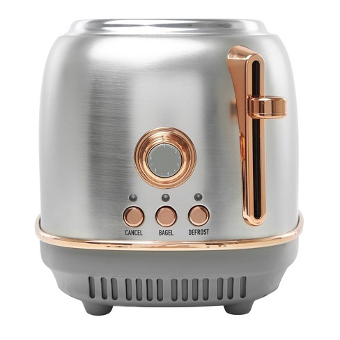 Haden Heritage 4 Slice Wide Slot Stainless/copper Retro Toaster and 1.7 Liter Stainless Steel Retro Electric Kettle, Stainless Steel / Copper