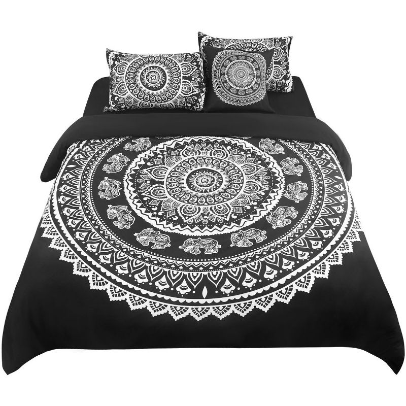 PiccoCasa Polyester Bohemian Duvet Cover Sets 5 Pcs with 2 Pillowcases Queen Black, 1 of 6