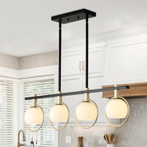 BAOURE 34.25" Black and Gold Chandelier, 4 Lights Kitchen Island Lighting, Dining Room Light Fixture with Glass Shade,Linear Chandeliers for Kitchen - 1 of 4