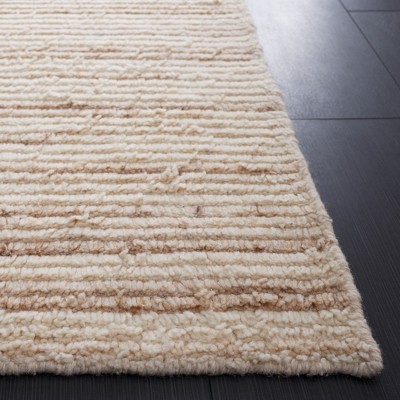 Beige and Ivory Handwoven Wool Shag Area Rug 3' x 5'