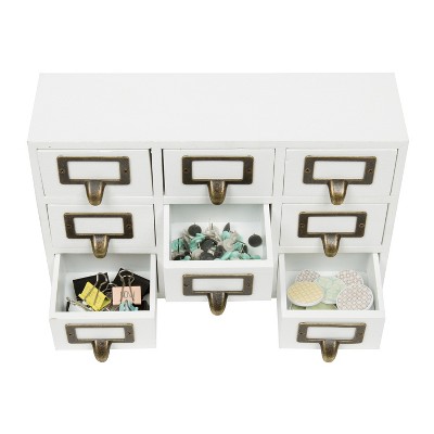 White Wood Apothecary Desk Drawer Set with 9 Drawers