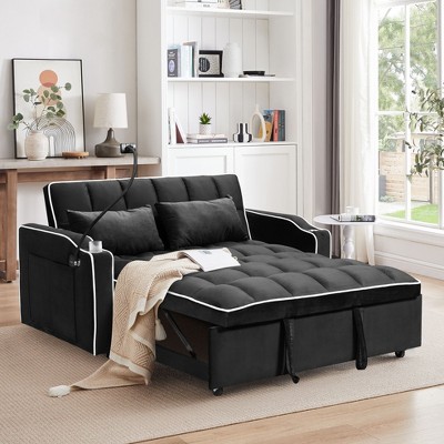 CAVINAS Multi-functional Pullout Sofa Bed,Velvet Pull-out Couch with Adjustable Back and USB Port,Modern Sofa for Living Room