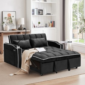 CAVINAS Multi-functional Pullout Sofa Bed,Velvet Pull-out Couch with Adjustable Back and USB Port,Modern Sofa for Living Room - 1 of 4