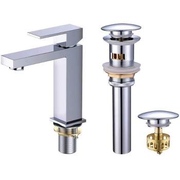 Fine Fixtures Modern Square Single Hole Bathroom Sink Faucet with Pop-up Drain and Strainer Basket