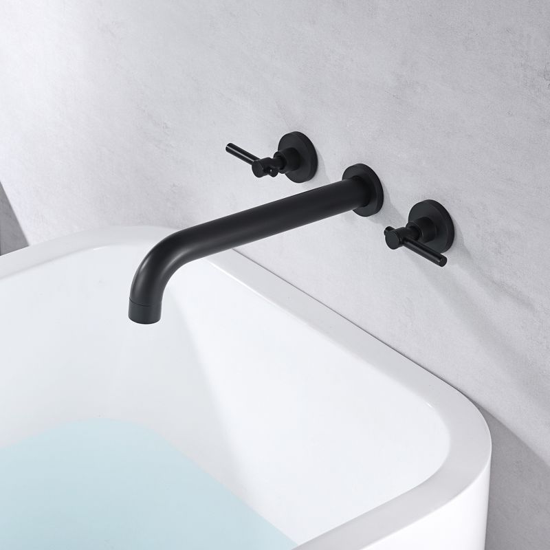 Sumerain Wall Mount Tub Filler High Flow Rate Matte Black Tub Faucet, Two Handles Solid Brass, 5 of 9