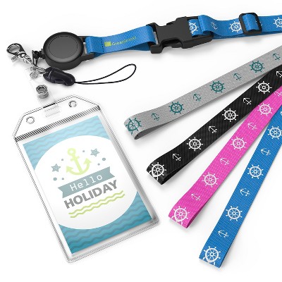 Greatshield 4 Pack Cruise ID Badge Holders Retractable Lanyards & Water Resistant, Cruise lanyards Badge Reel for Cruise Ship -Black Pink Blue Gray