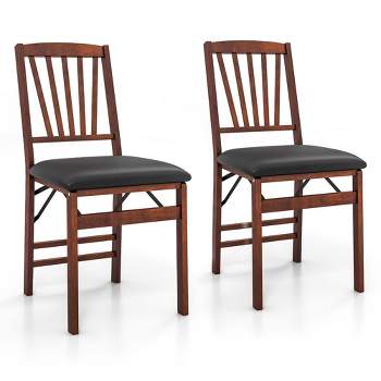 Costway 2 Pack Folding Dining Chairs Foldable Chairs with PVC Padded Seat & High Backrest