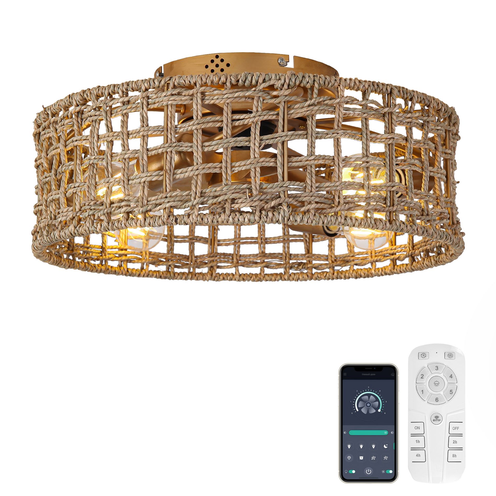 Parrot Uncle 18" Farmhouse Gold Smart Flush Mount Ceiling Fan with Light and Remote
