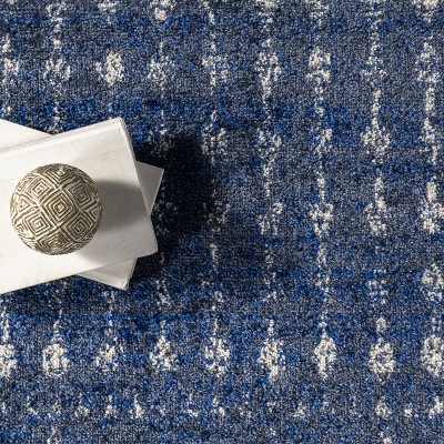 Dark Blue Trellis Synthetic Reversible Runner Rug