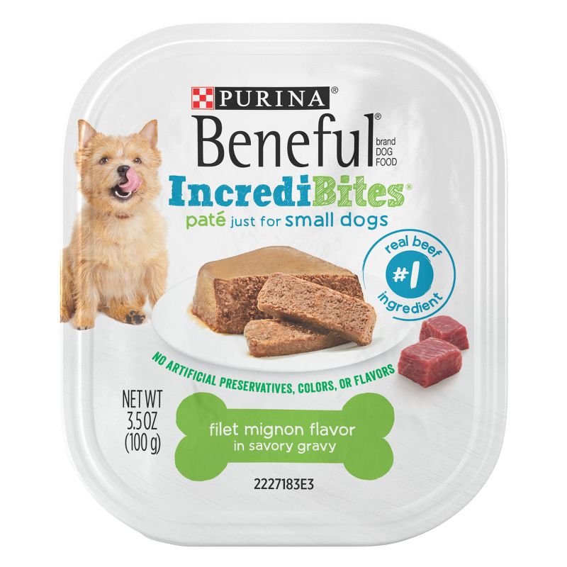 Beneful IncrediBities Pate Small Wet Dog Food with Filet Beef Flavor - 3.5oz, 1 of 8