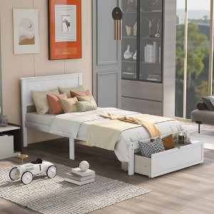 Whisen Wood Twin Size Platform Bed with Under-bed Drawer - 1 of 4
