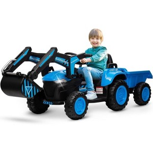 12V 3 in 1 Kids Ride On Excavator & Tractor with Detachable Trailer, Kids Electric Vehicles with Remote Control, Digger, LED Lights, Music - 1 of 4