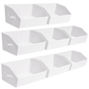 Aoibox Decorative Trapezoid Closet Storage Baskets with Handles Set of 8 White Collapsible Bins for Shelves Home Office - 1 of 4