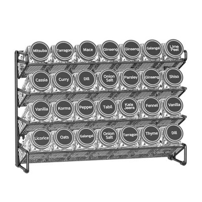 SpaceAid 4 Tier Spice Rack Organizer with 28 Jars, 386 Labels, for Cabinet, Countertop, Pantry or Wall Mount
