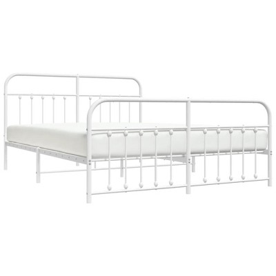 vidaXL Stylish Metal Double Bed Frame with Headboard, Footboard, and Built-in Storage Space