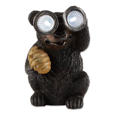4" Polyresin Bear with Telescope Solar Light Black - Zingz & Thingz